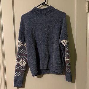 Christian Siriano Navy and White Patterned Turtleneck Sweater